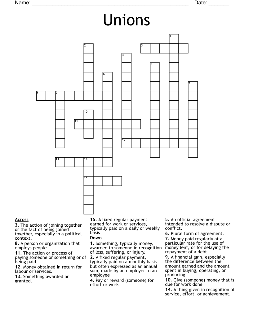 Unions Crossword