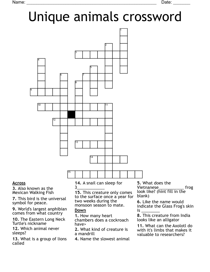 Unique  animals crossword