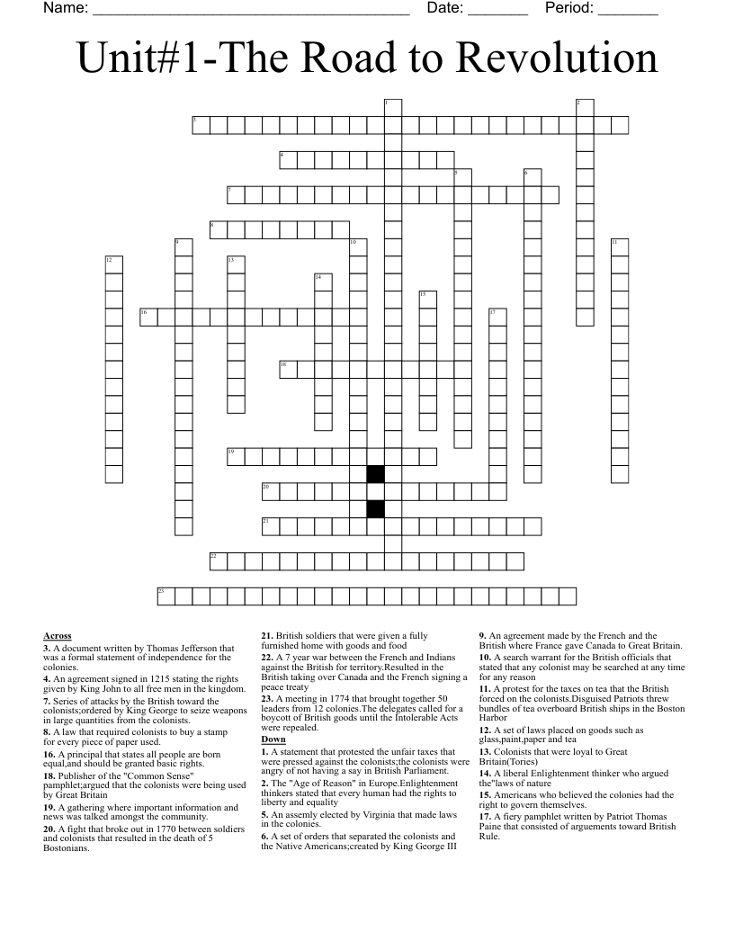 Unit#1-The Road to Revolution Crossword