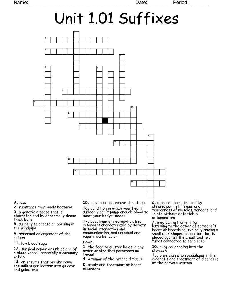 Unit 1.01 Suffixes  Crossword