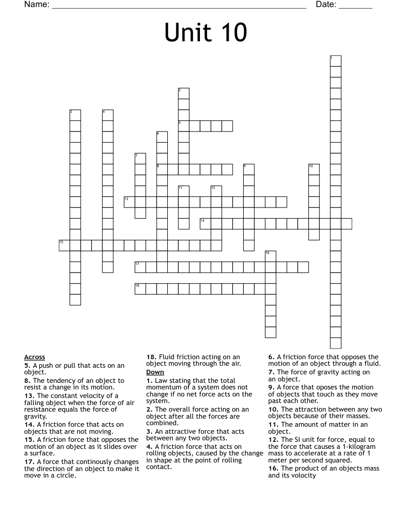 Unit 10 Crossword