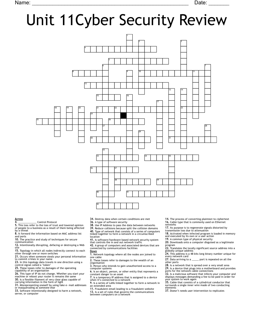 Unit 11Cyber Security Review Crossword