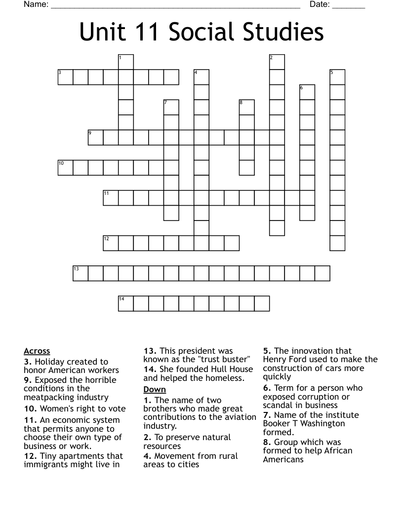 Unit 11 Social Studies Crossword