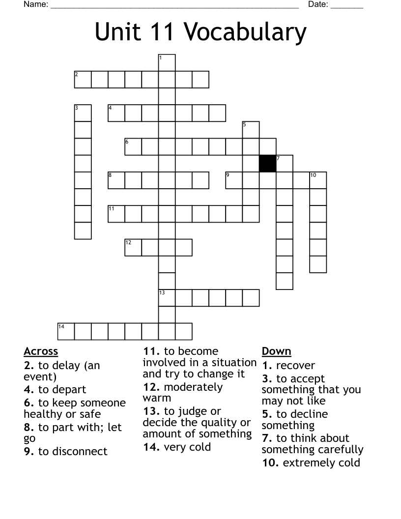 Unit 11 Vocabulary Crossword