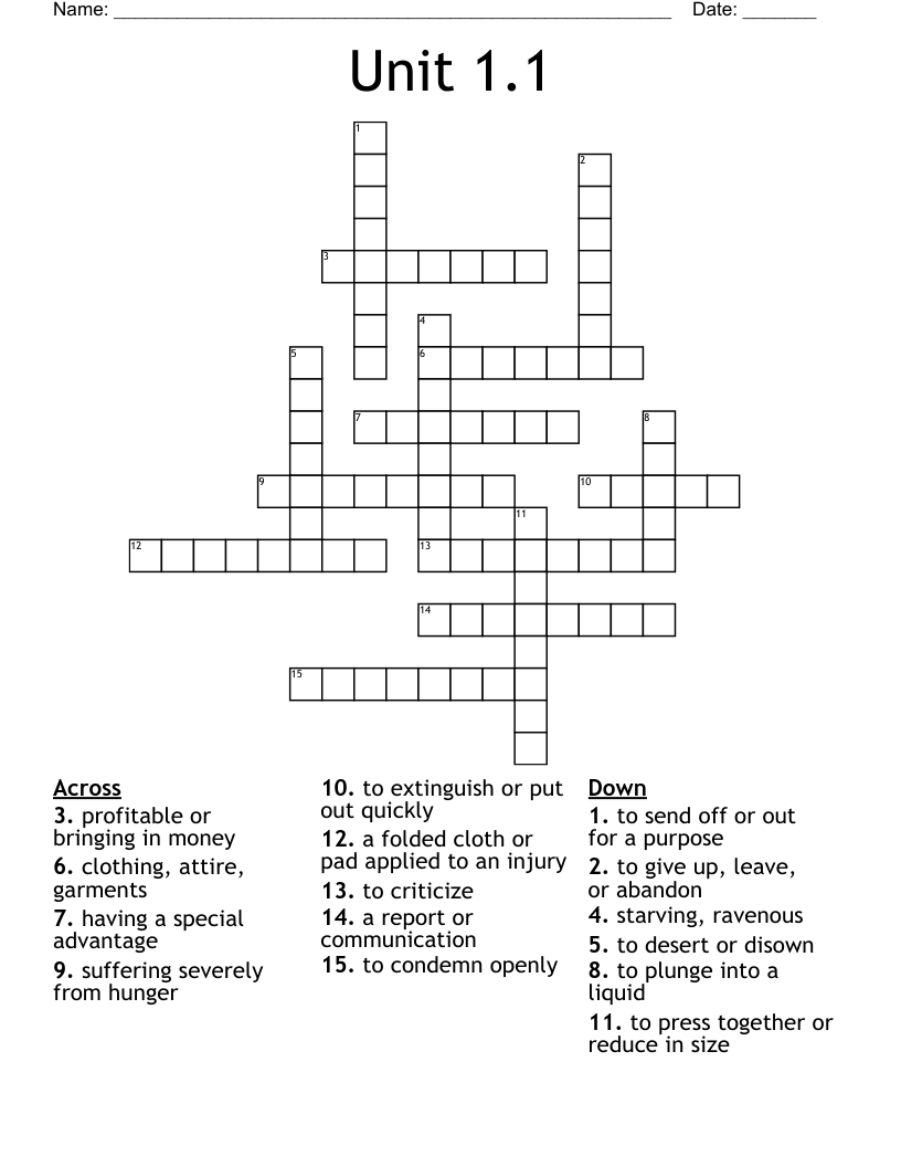 Unit 1.1  Crossword