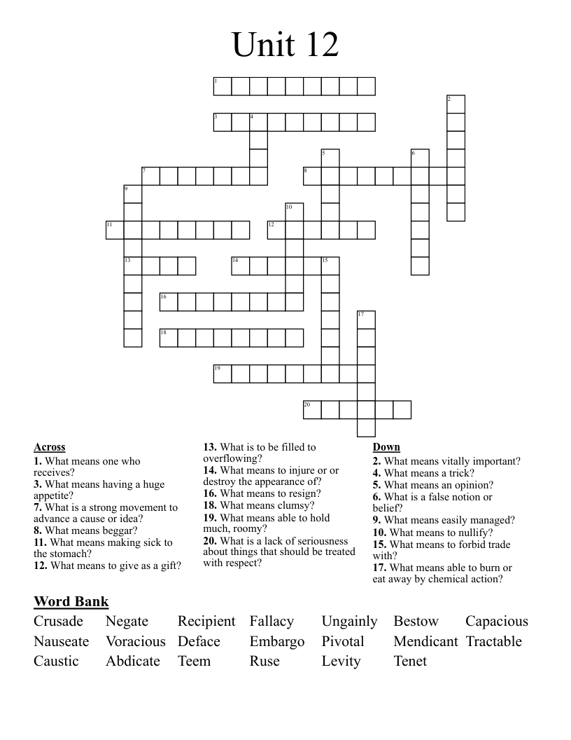 Unit 12 Crossword