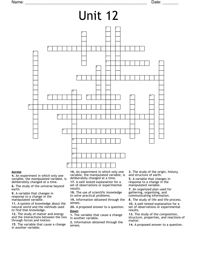 Unit 12 Crossword