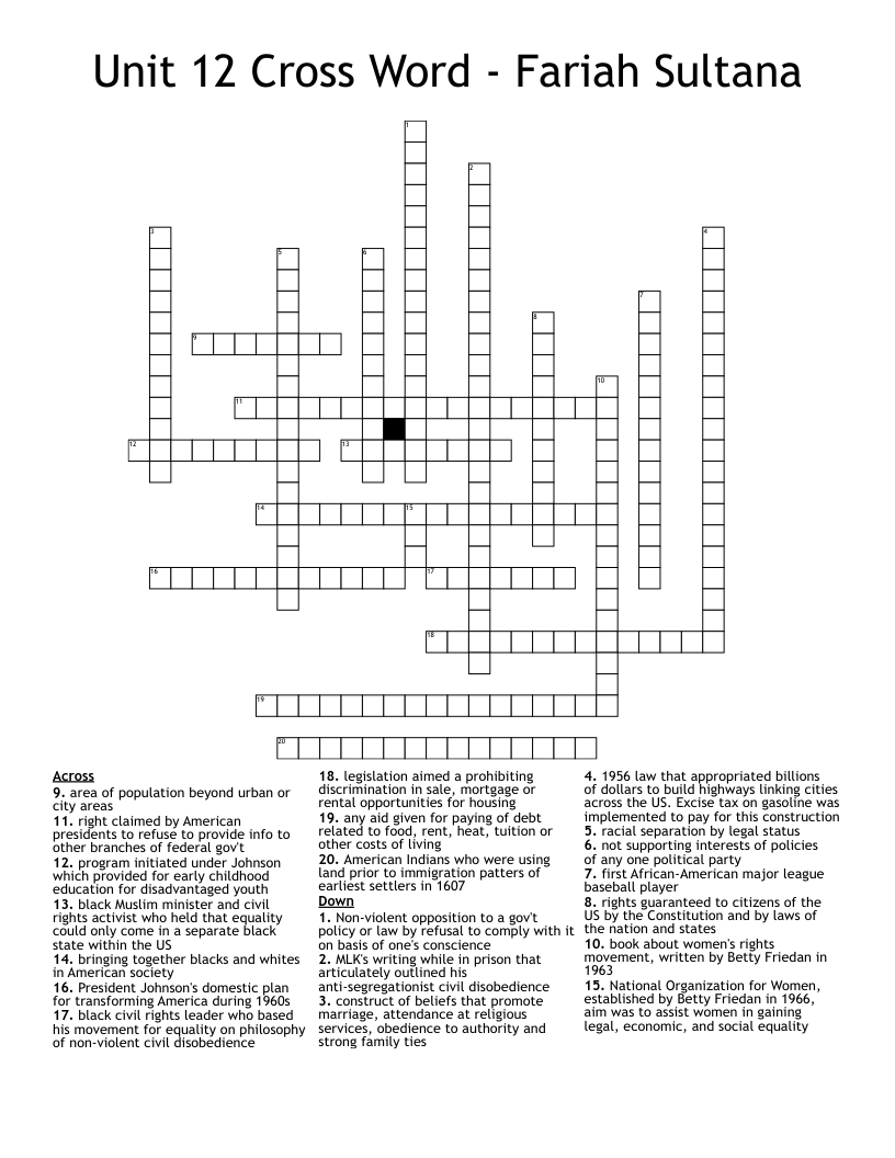 Unit 12 Cross Word - Fariah Sultana