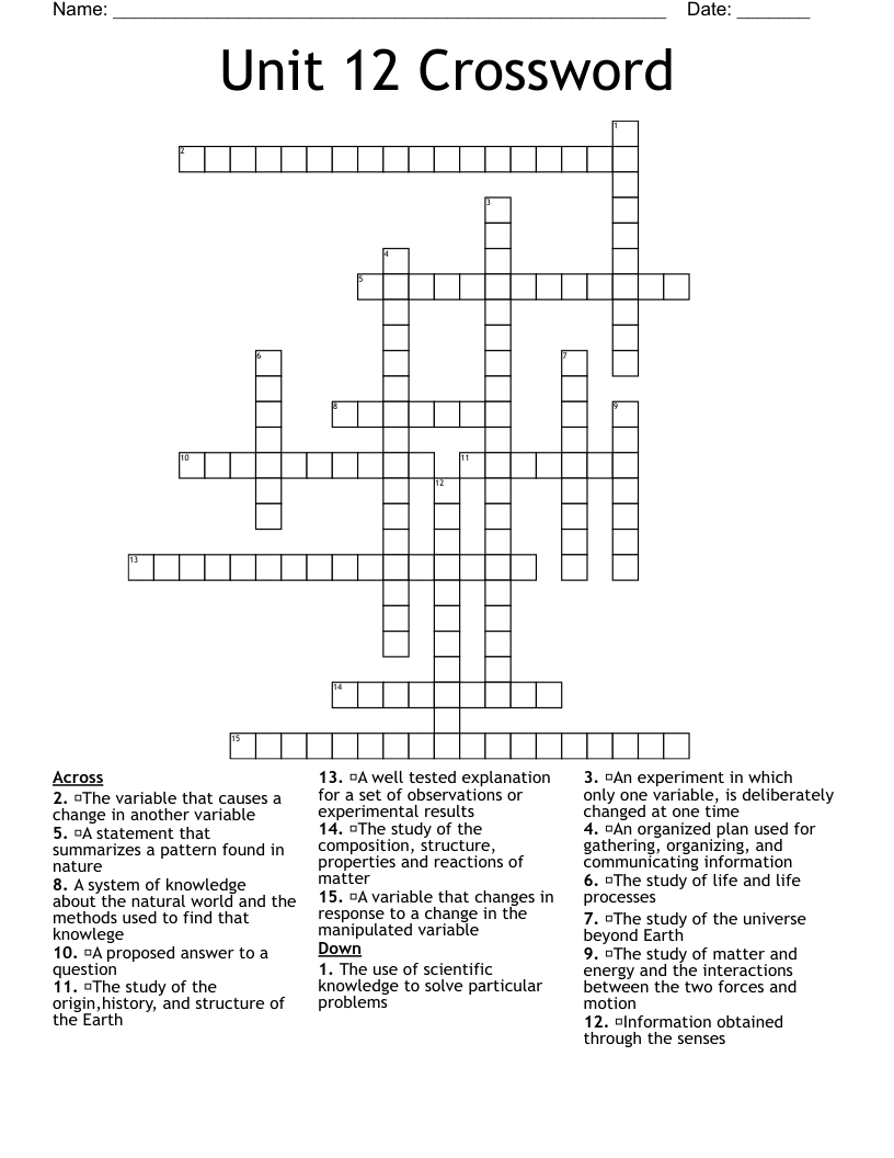 Unit 12 Crossword