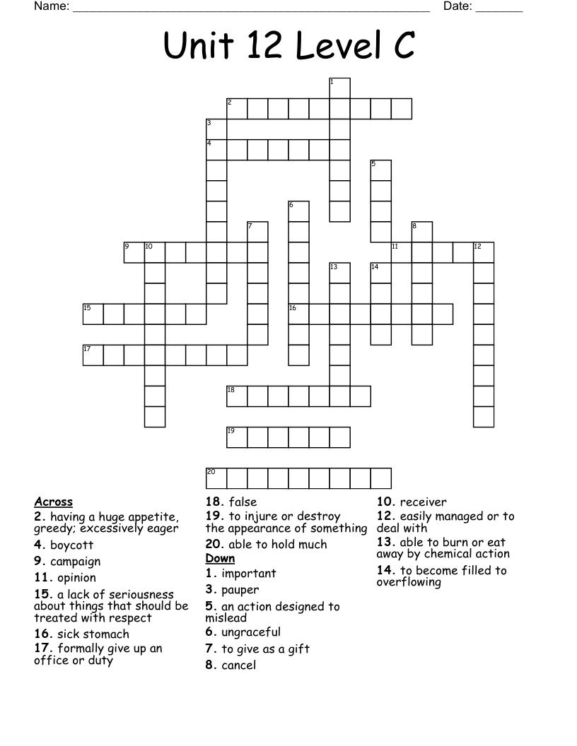 Unit 12 Level C Crossword