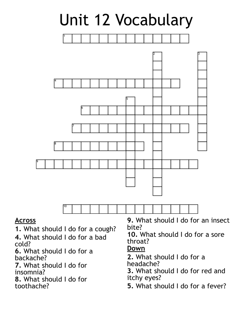 Unit 12 Vocabulary Crossword