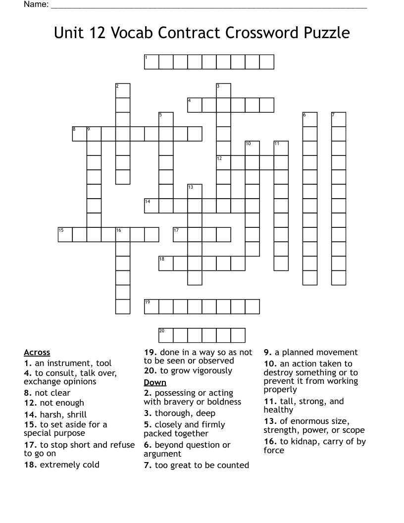 Unit 12    Vocab Contract   Crossword Puzzle