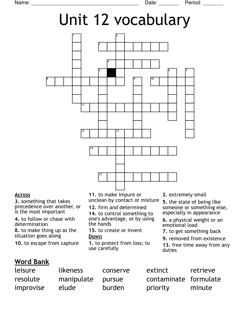 Unit 12 vocabulary  Crossword