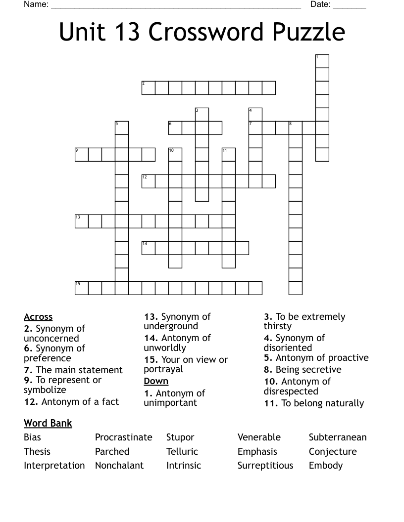 Unit 13 Crossword Puzzle 
