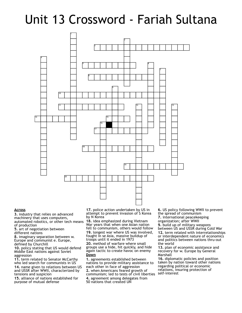 Unit 13 Crossword - Fariah Sultana