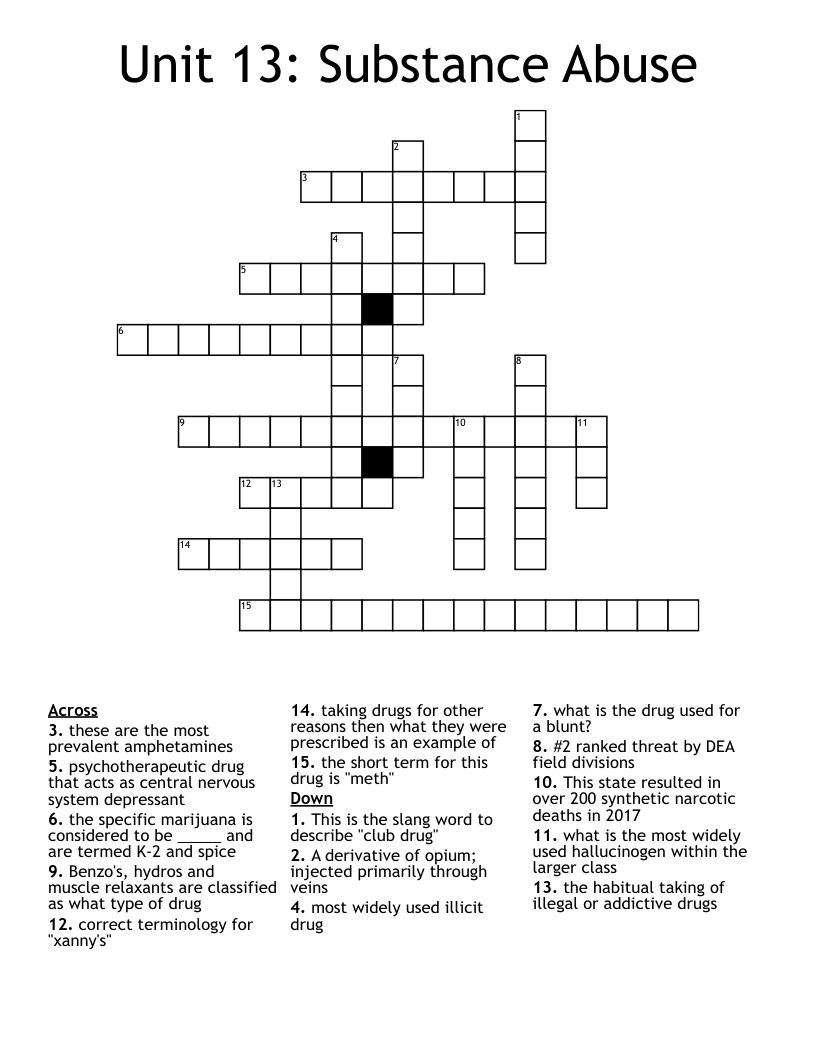 Unit 13: Substance Abuse  Crossword
