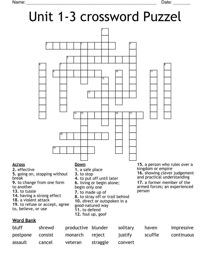 Unit 1-3 crossword Puzzel
