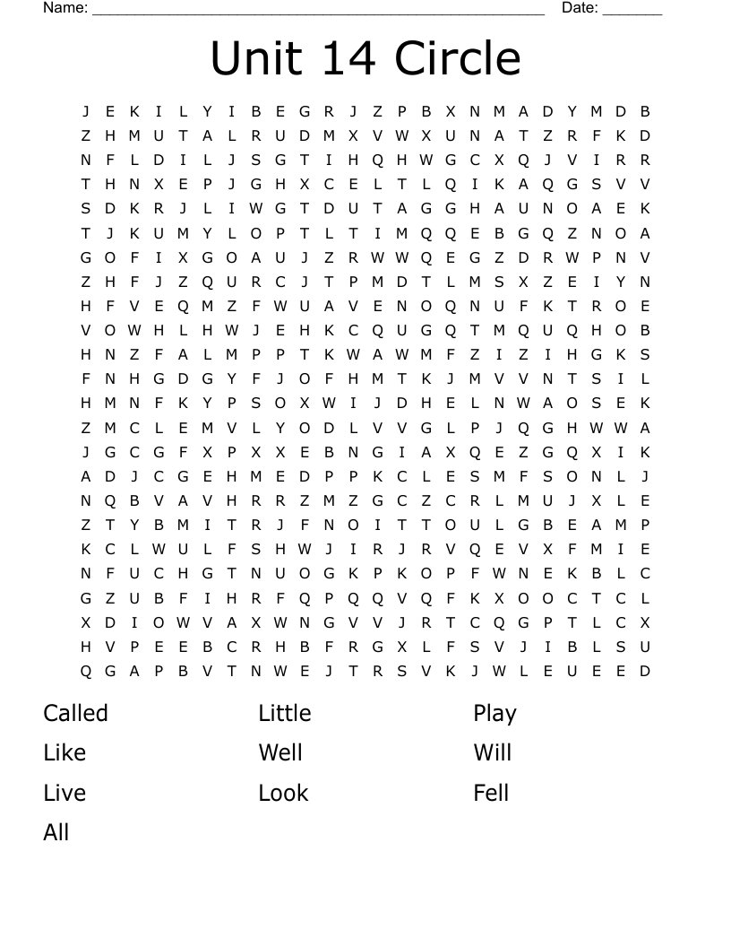 Unit 14 Circle  Word Search