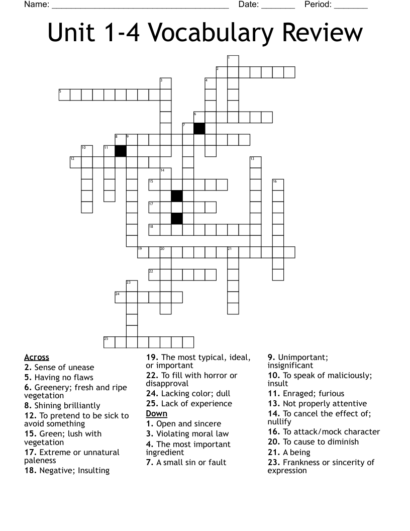 Unit 1-4 Vocabulary Review Crossword