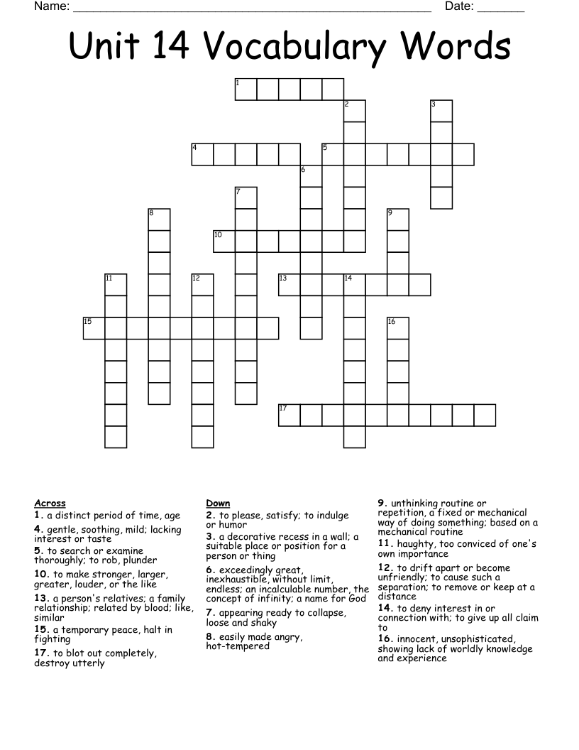 Unit 14 Vocabulary Words Crossword