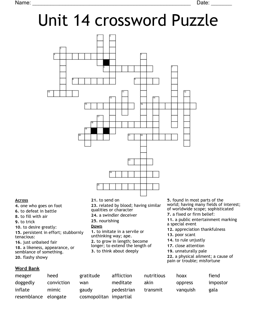 Unit 14 crossword Puzzle