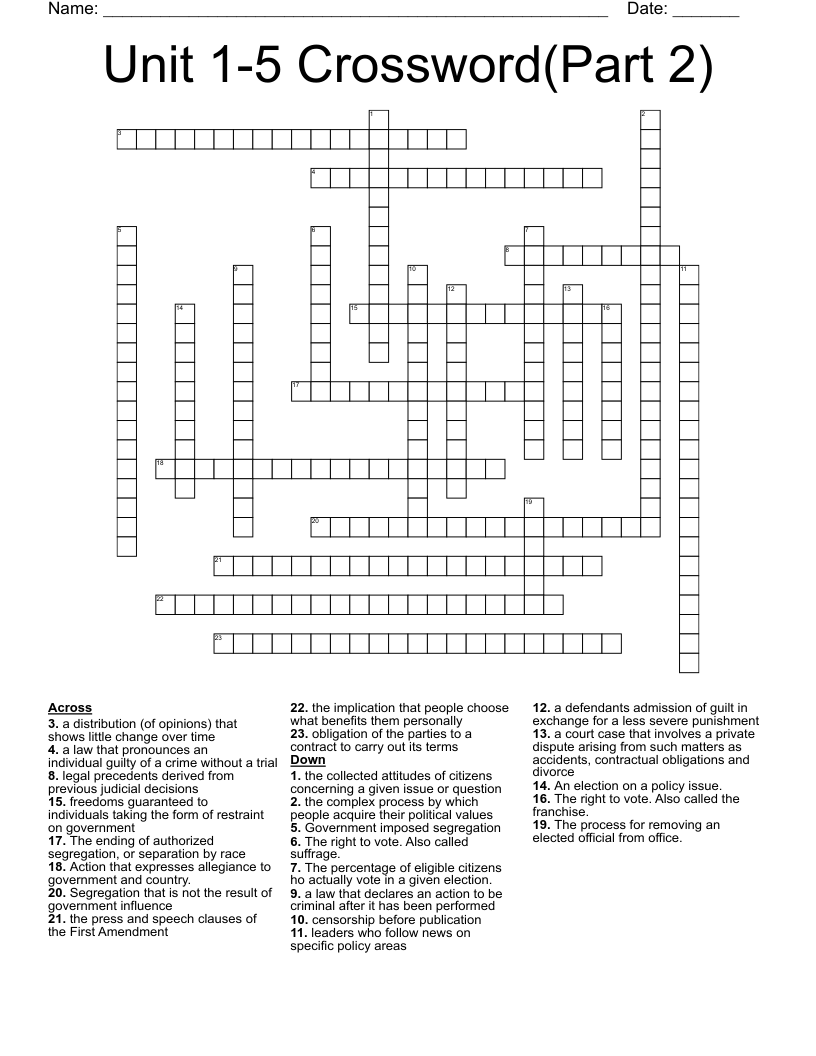 Unit 1-5 Crossword(Part 2)