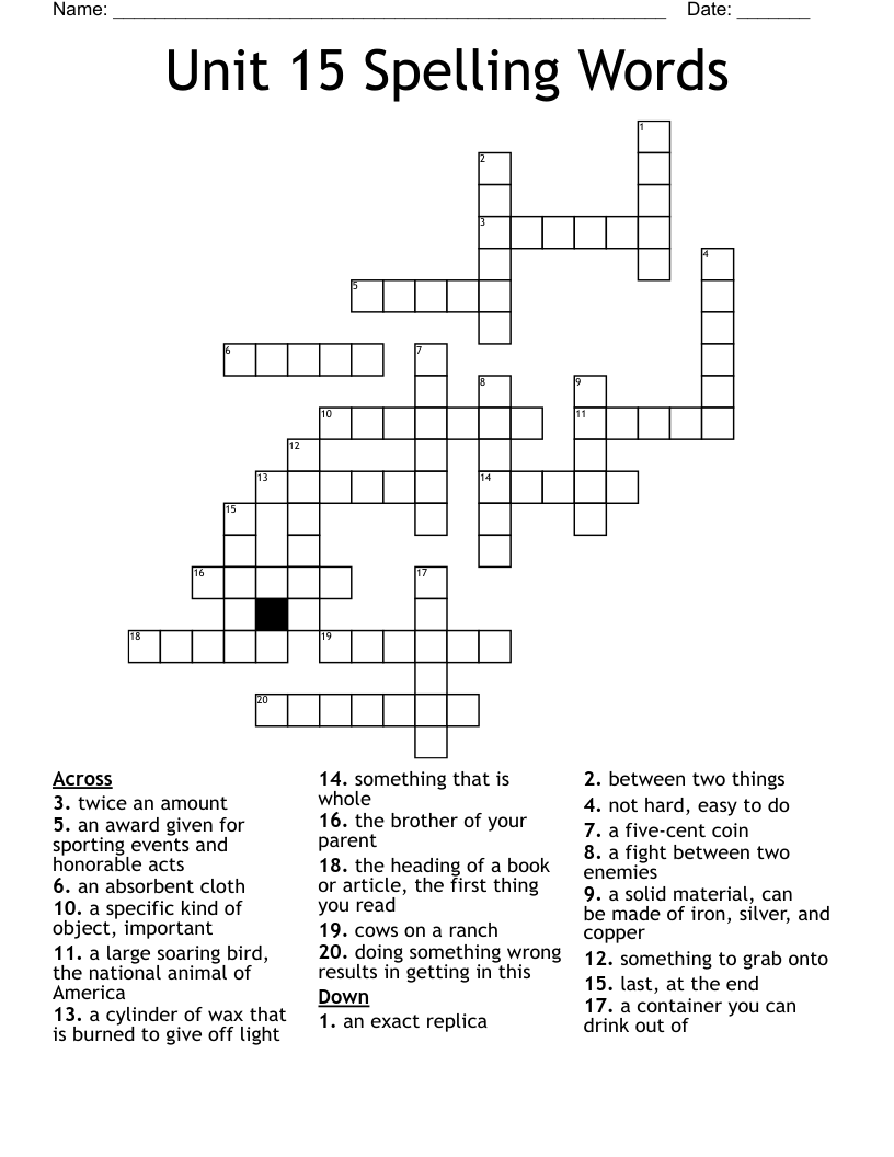 Unit 15 Spelling Words Crossword