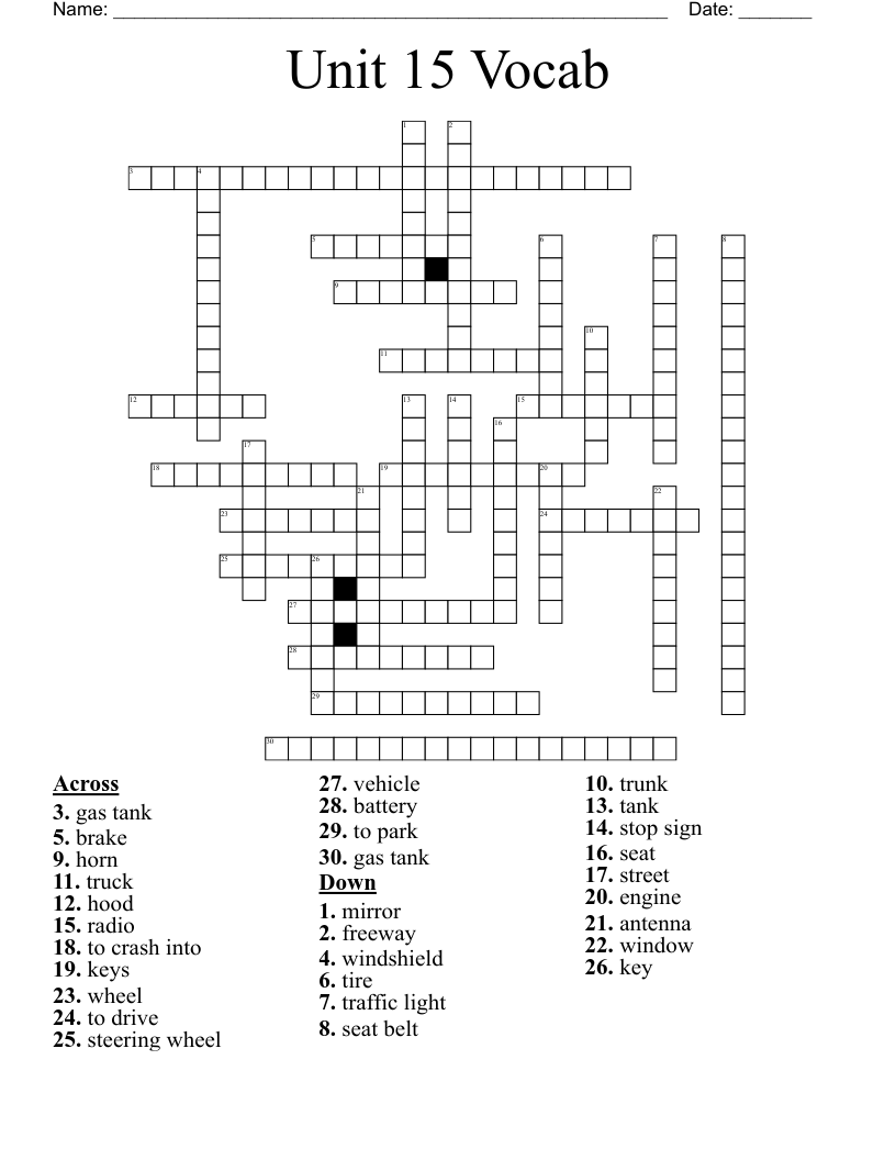 Unit 15 Vocab Crossword