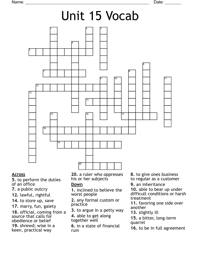 Unit 15 Vocab  Crossword