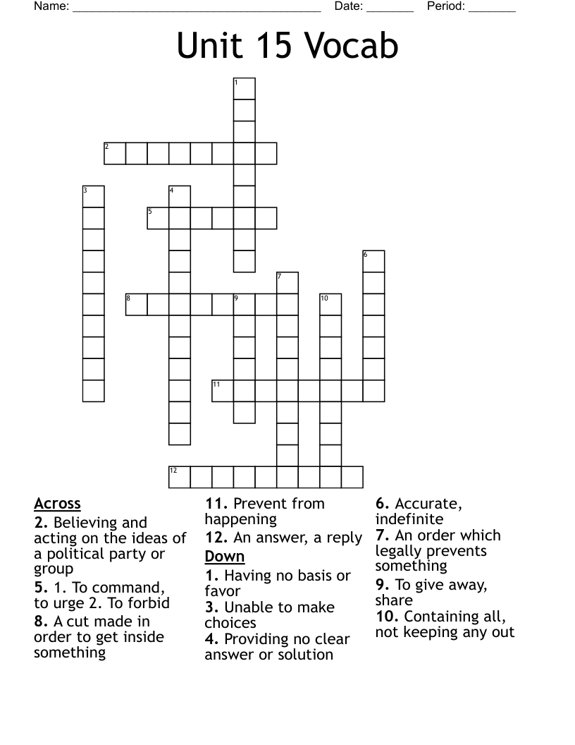 Unit 15 Vocab  Crossword