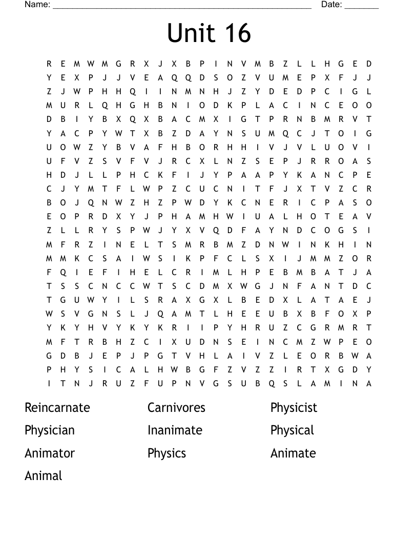 Unit 16 Word Search