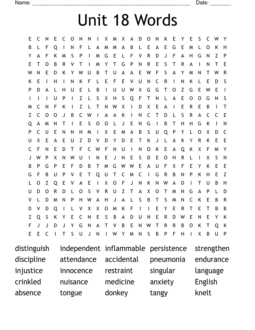 Unit 18 Words  Word Search