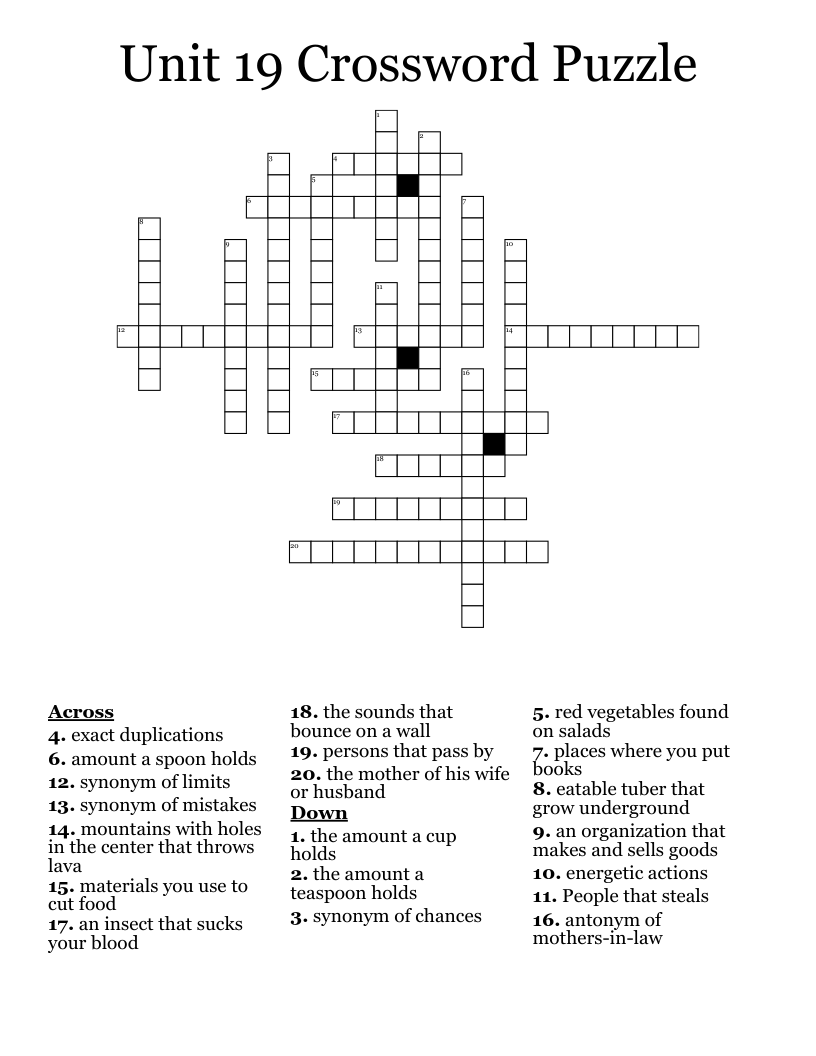 Unit 19 Crossword Puzzle