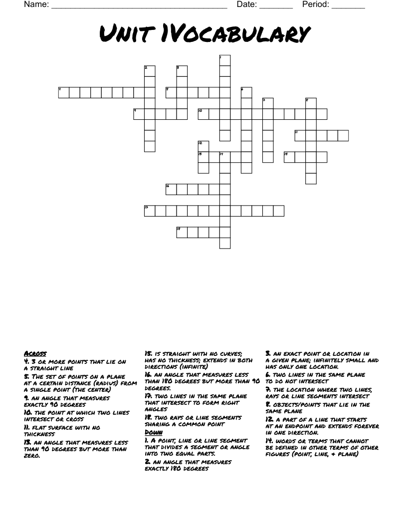 Unit 1Vocabulary Crossword