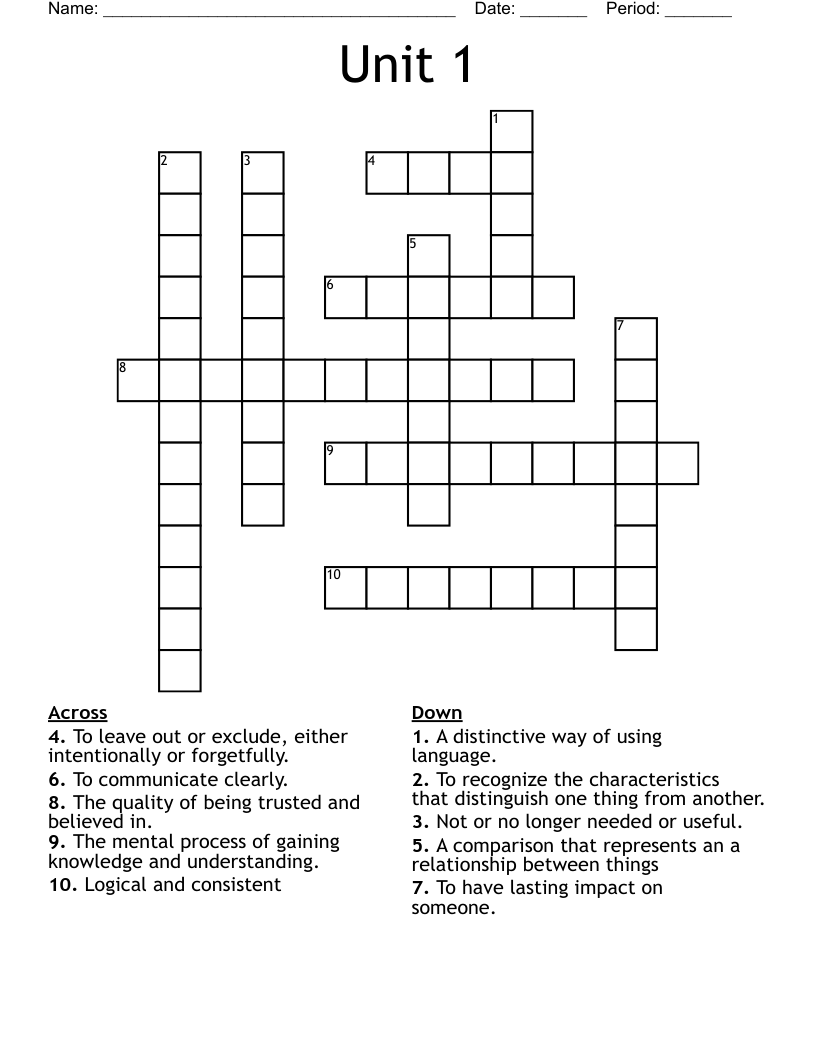 Unit 1 Crossword
