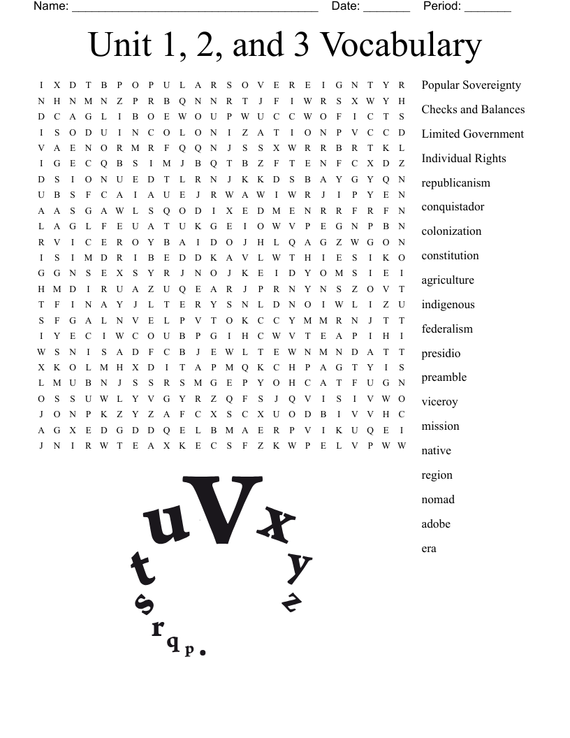 Unit 1, 2, and 3 Vocabulary Word Search