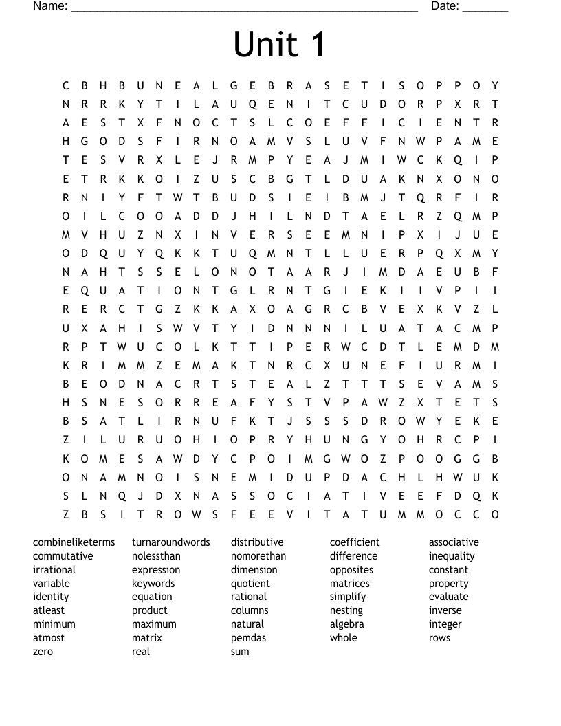 Unit 1 Word Search