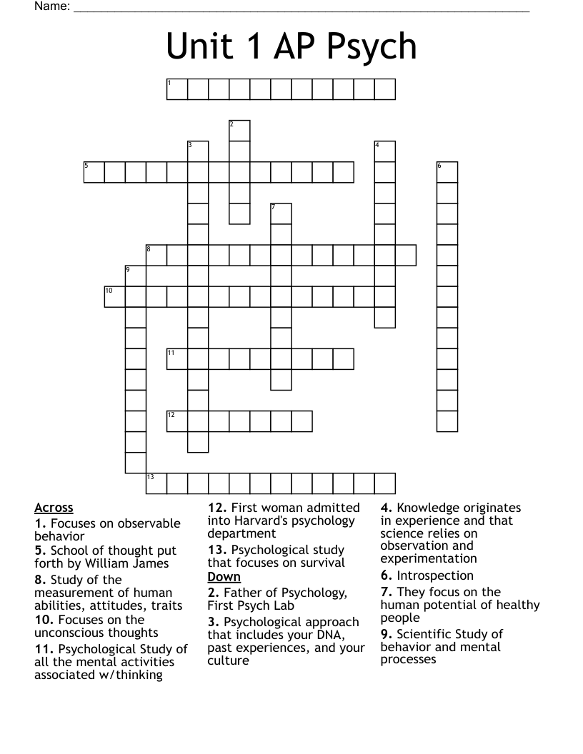 Unit 1 AP Psych Crossword