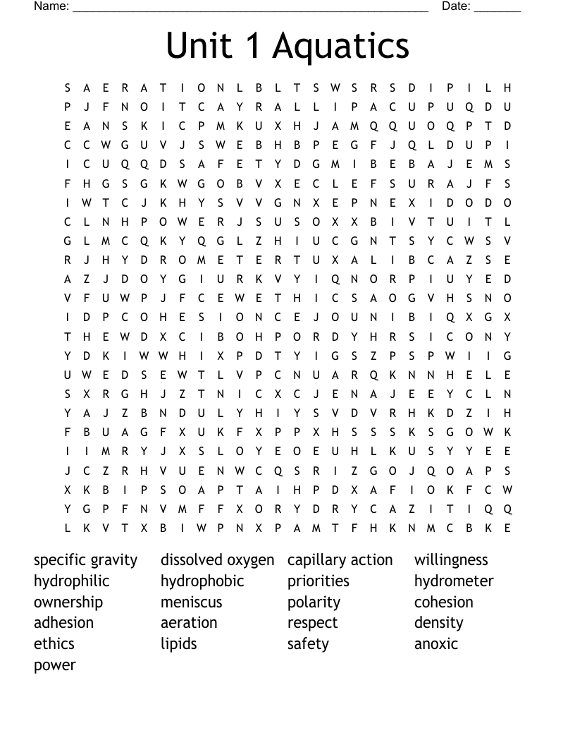 Unit 1 Aquatics Word Search