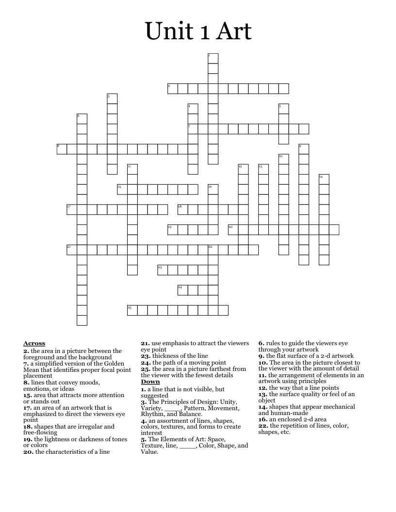 Unit 1 Art Crossword