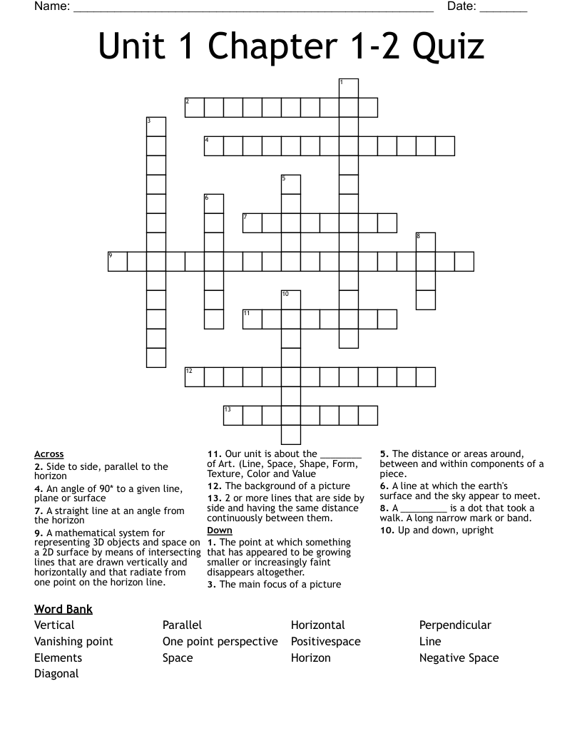 Unit 1 Chapter 1-2 Quiz Crossword