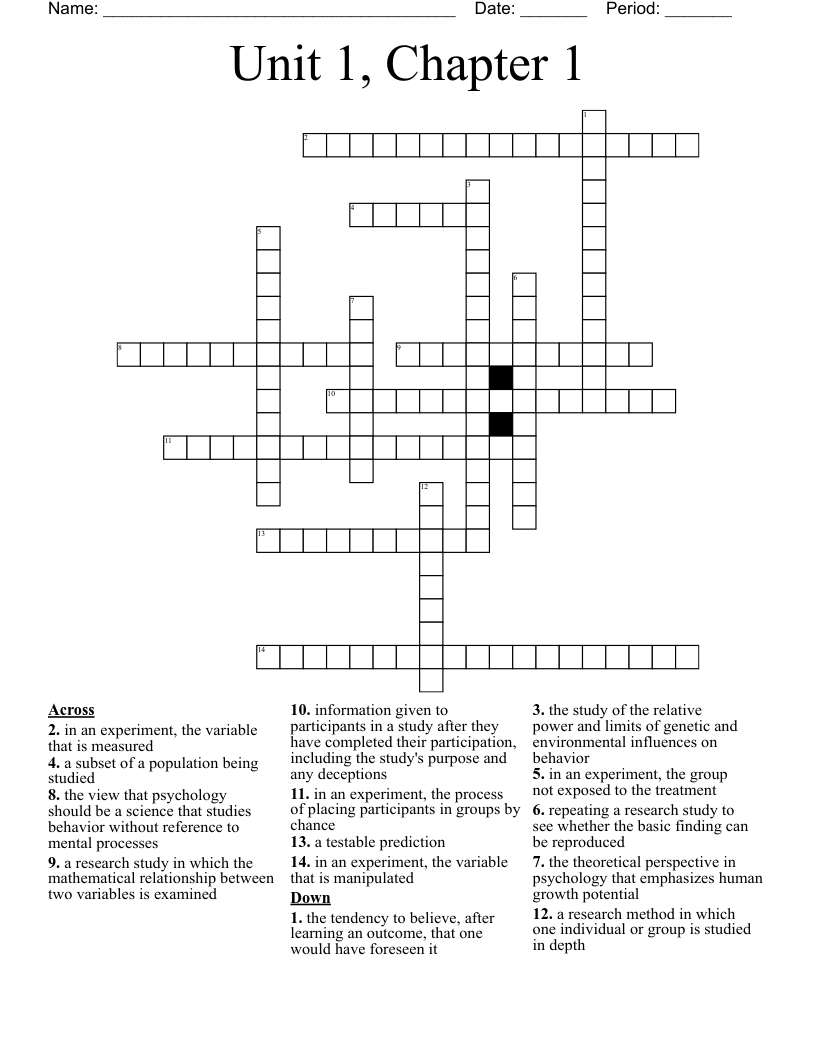 Unit 1, Chapter 1 Crossword