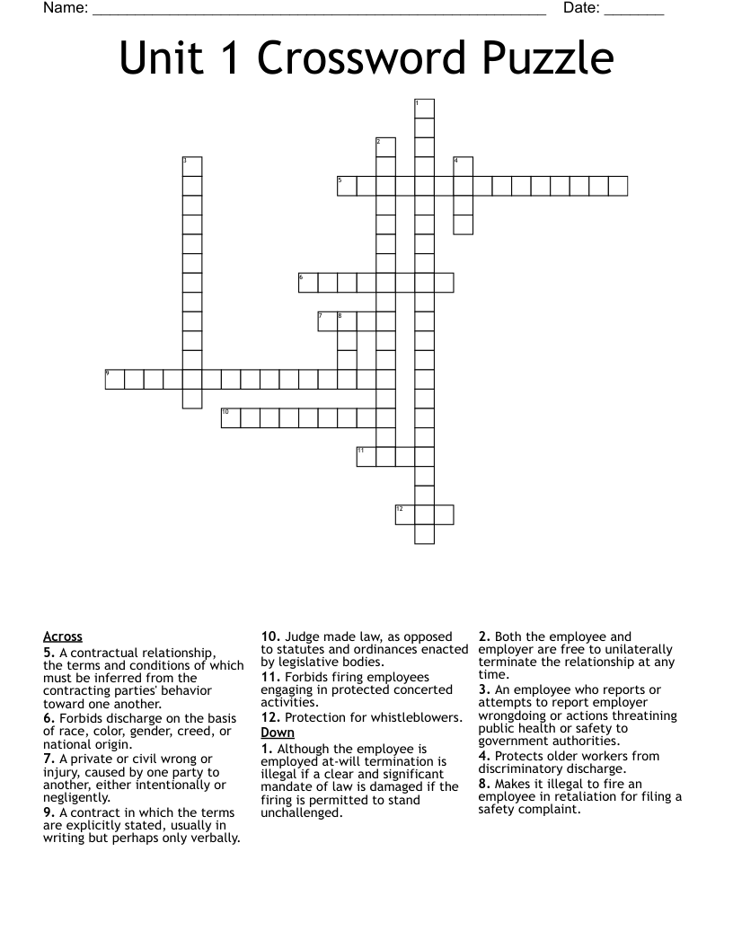 Unit 1 Crossword Puzzle