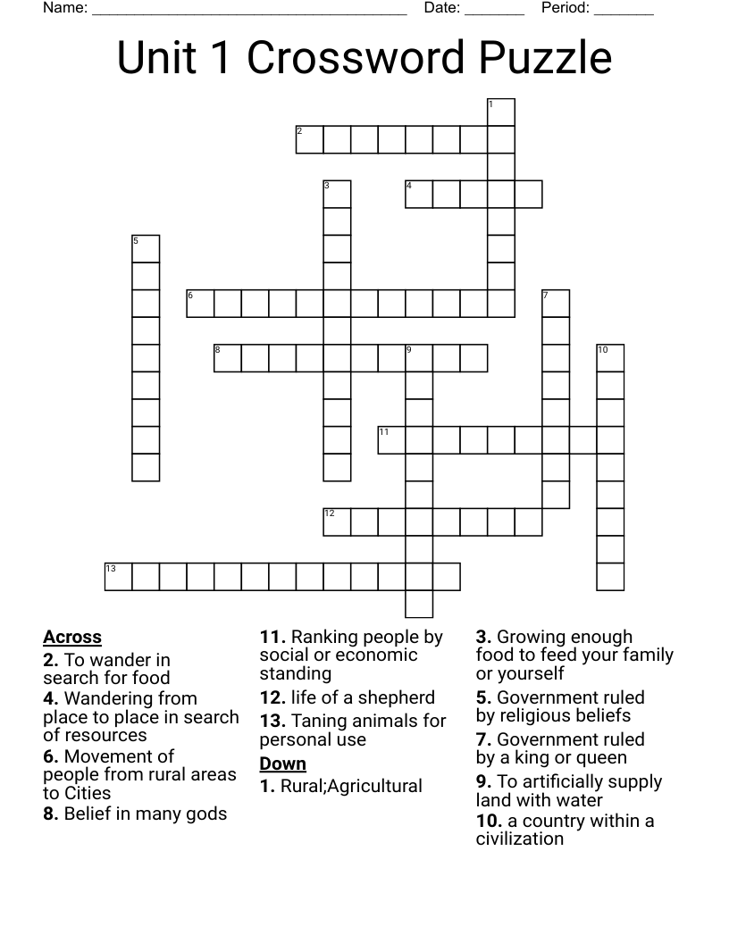 Unit 1 Crossword  Puzzle