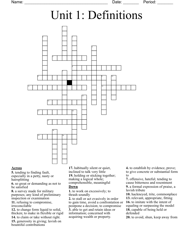 Unit 1: Definitions Crossword