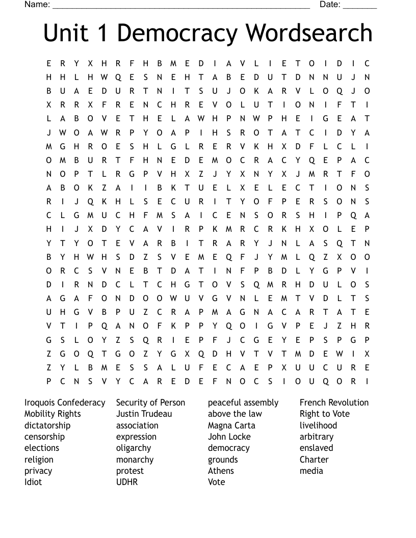 Unit 1 Democracy Wordsearch