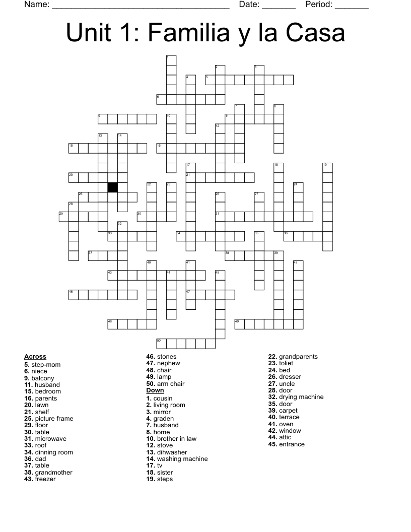 Unit 1: Familia y la Casa Crossword