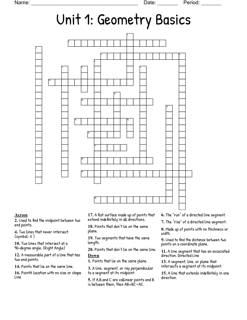 Unit 1: Geometry Basics Crossword