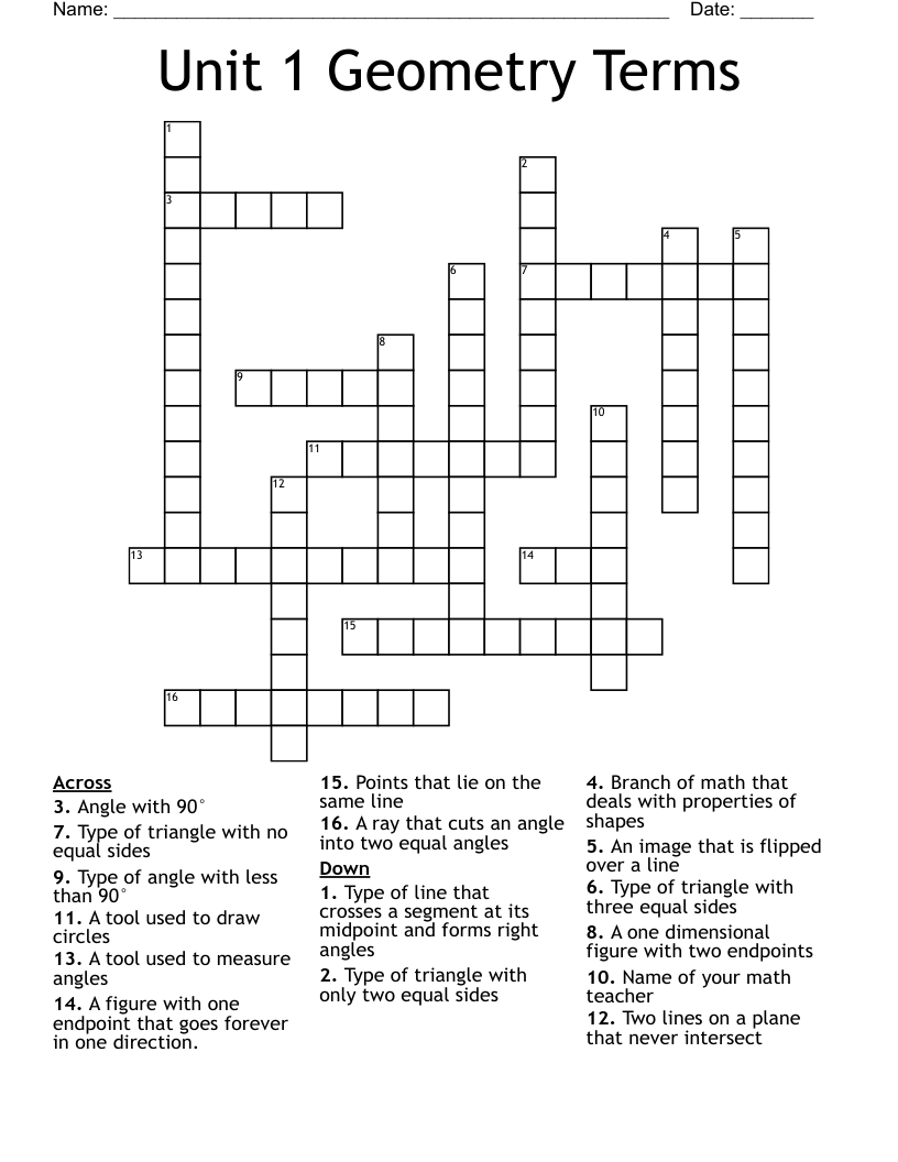 Unit 1 Geometry Terms Crossword