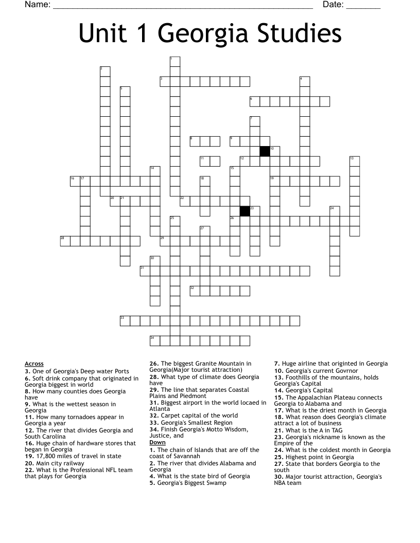 Unit 1 Georgia Studies Crossword
